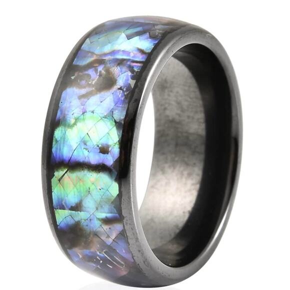Unisex Abalone and Black Ceramic Ring in Stainless Steel Size 6.75 - Picture 4 of 7